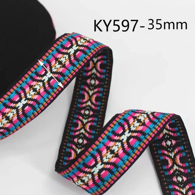5/180Meters 30/38mm Jacquard Webbing Tapes Ethnic Lace Ribbons For Bag Strap Sewing Tape Bias Binding DIY Garment Accessories