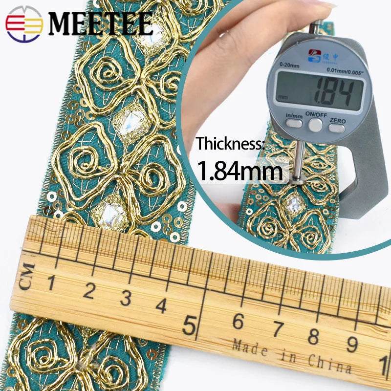 8/200Yards 43mm Ethnic Sequin Embroidery Lace Gold Thread Clothing Decoration Ribbon Dance Dress Band Trim DIY Sewing Accessories