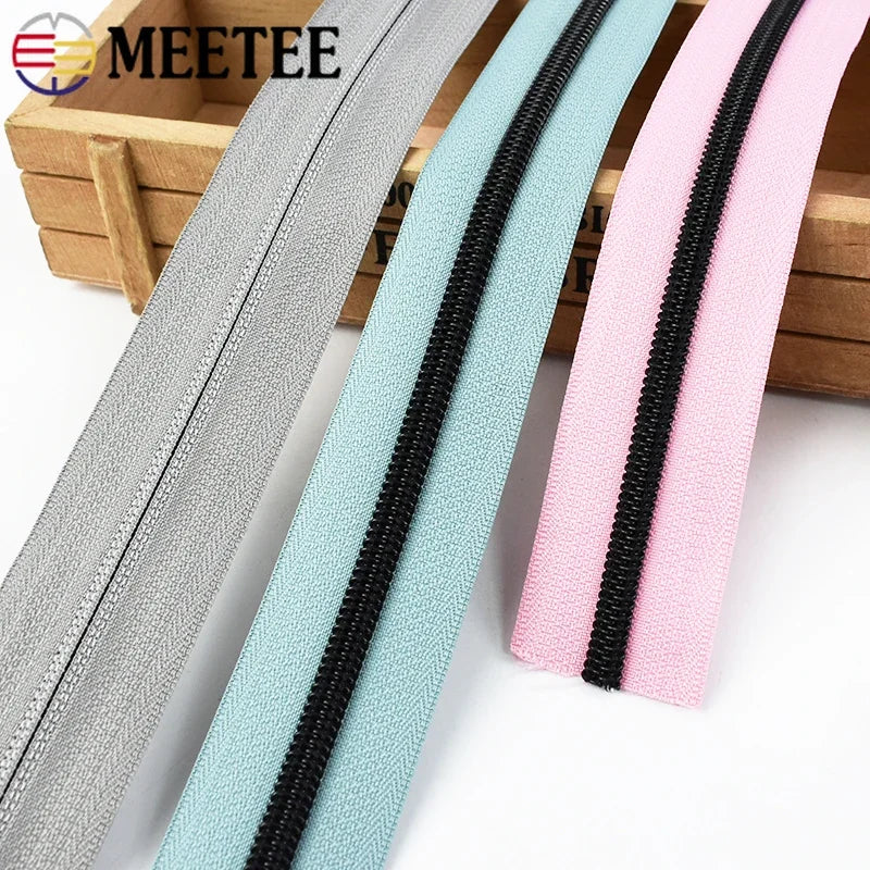 8/200M 5# Nylon Zippers By The Meter Roll Bulk Zip Tapes Clothes Shoes Bag Coil Zips Closures Repair Kit DIY Sewing Accessories