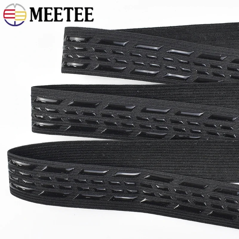 10Meters Meetee 2/5/10M 25mm Non-slip Silicone Black Elastic Band Sportswear Belt Elasticity Webbing DIY Outdoor Clothing Sewing Material
