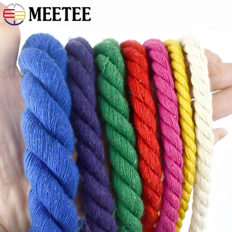 5/150Meters 5/8/10/12/20mm Colored Cotton Rope 3 Shares Twisted Cord Decoration Macrame Ropes for Bag Braided Cords Sewing Accessory
