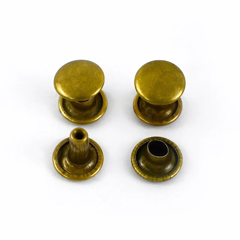 100sets Metal Double Cap Rivet Studs Button Round Rivets Nail for Leather Craft Bag Belt Shoes Garments Hat Pet Collar Buckle