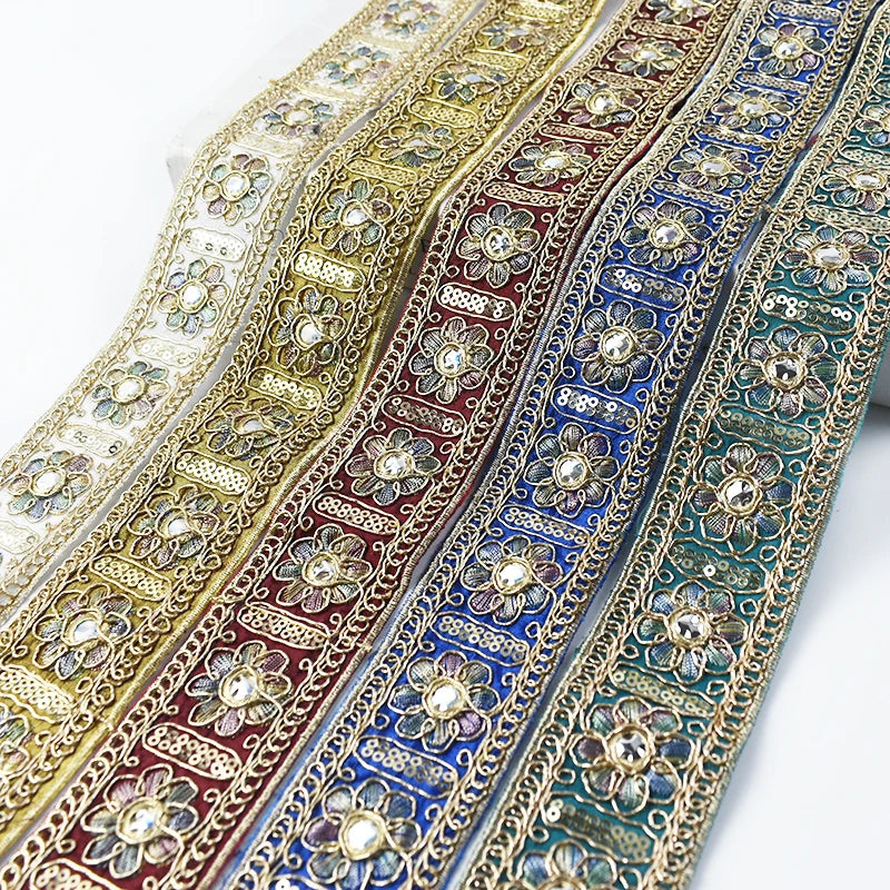 8/200Yards Embroidery Jacquard Lace Trim Sequin Trimming Cloths Decoration Ribbon Band Wedding Dress Decor DIY Sewing Accessories