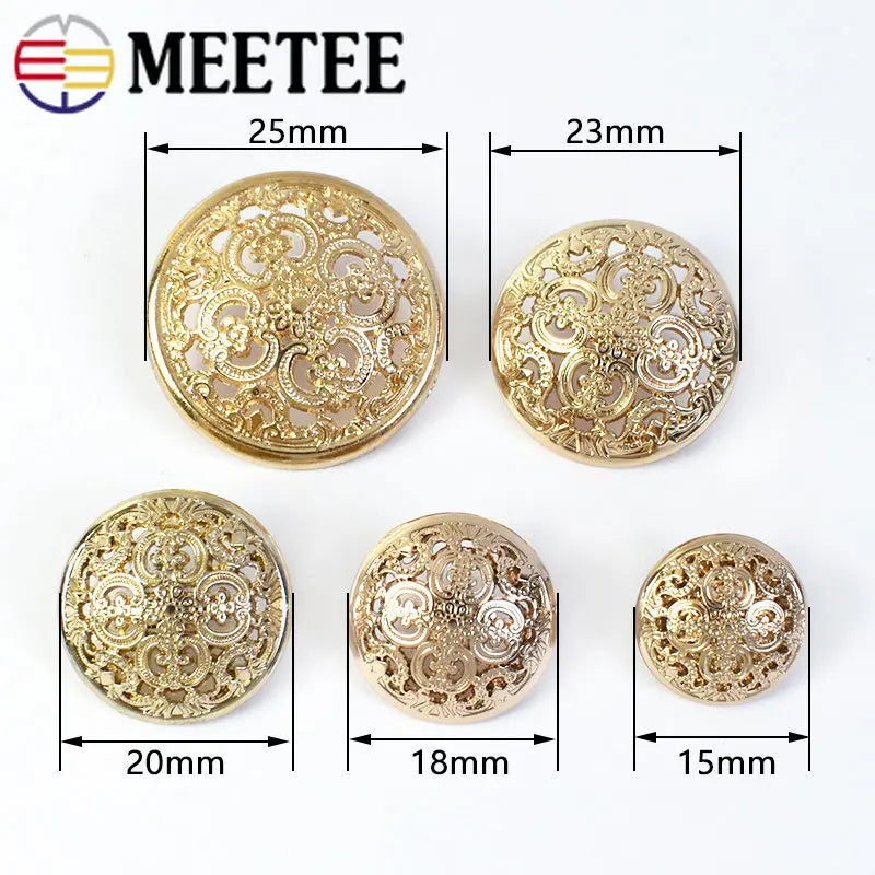 25/800Pcs Meetee 15/18/20/23/25mm Hollow Metal Buttons Round Coat Button for Clothing Sewing Decor Accessories DIY Material Craft