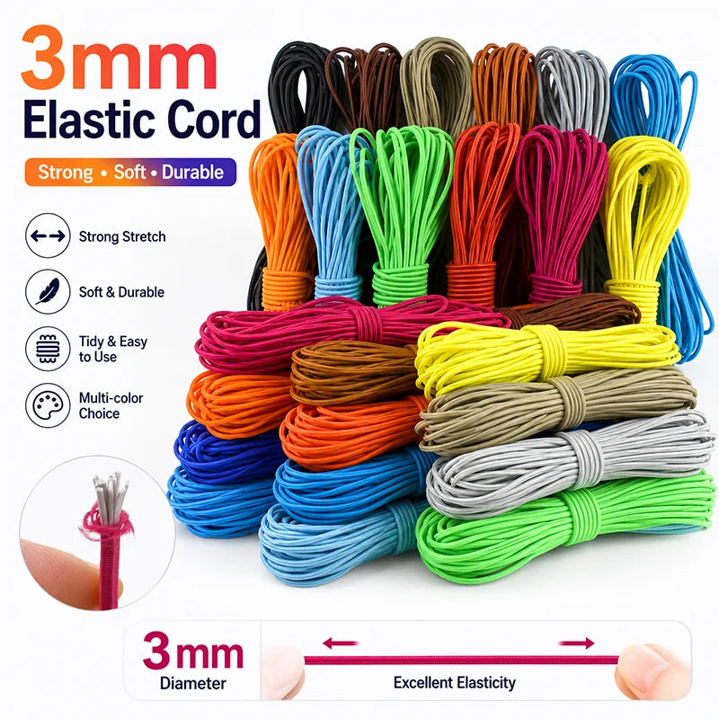 20/600M 3mm Round Elastic Cord Rubber Band Handmade Beaded Elastics Bungee Shock Rope Shoelace Sewing Loom Bands Supplies