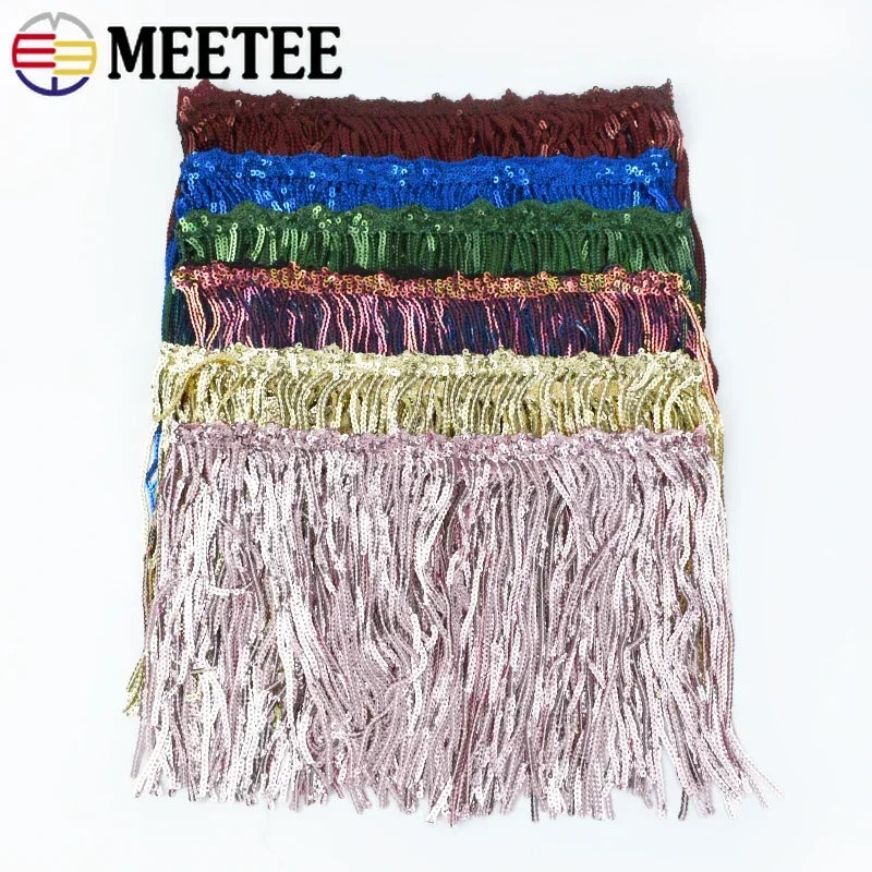 3/100Yards 17cm Metee Fringe Tassel Lace Ribbon Sequin Trims Colored For Dress Clothes Decorative Crafts Clothing Accessories