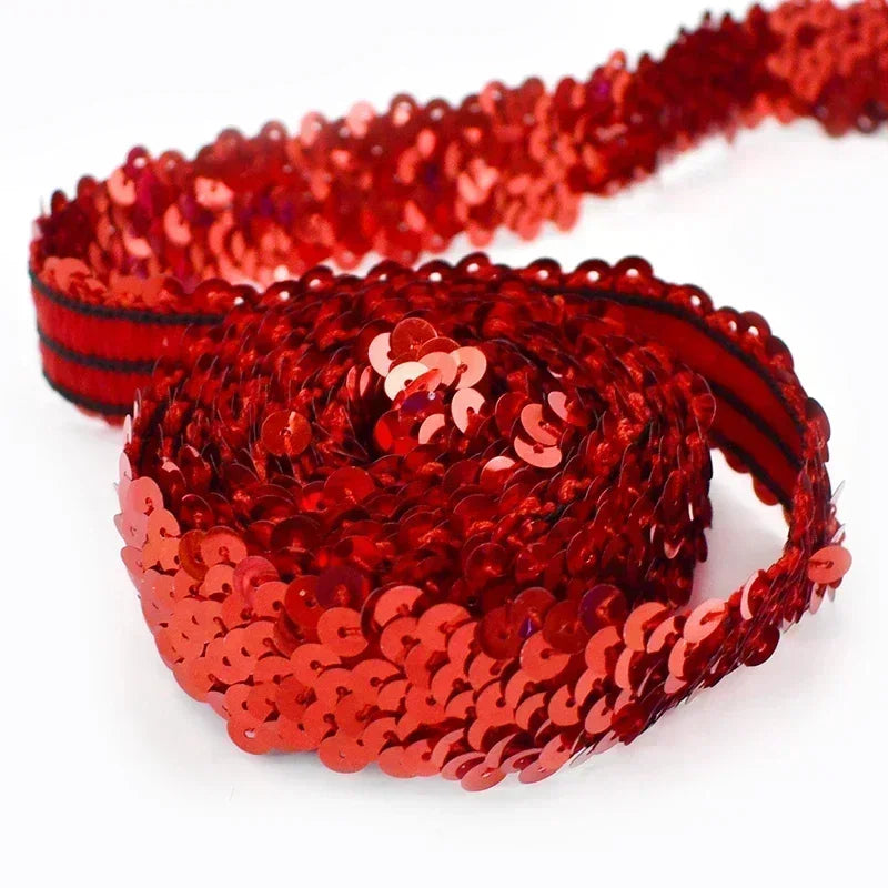 5/150M 30mm Sequins Lace Trim Stretch Ribbon Strap Laces Fabric for Craft Wedding Dress Clothes Elastic Band Sewing Accessories