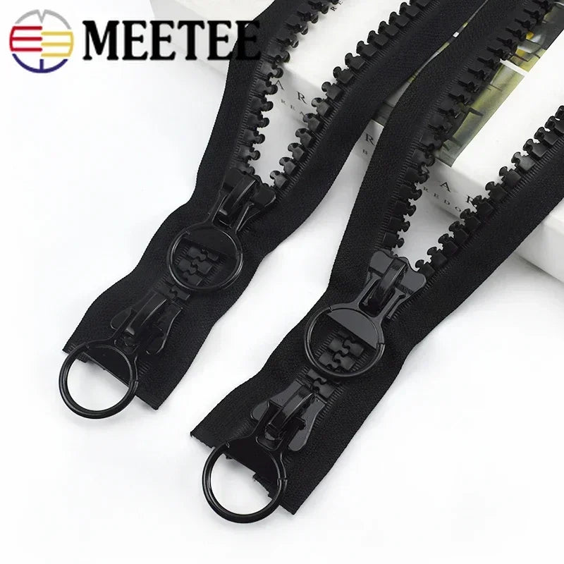 Meetee 1/30pcs 75/80/90/100/120/150cm Black 20# Extra Large Resin Zippers Metal Double-slider Open-end Zip for Down Jacket Coat Sewing