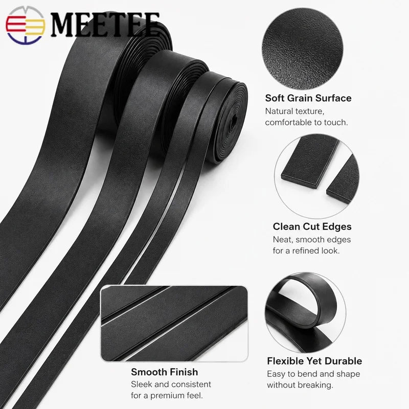 20/50Meters 5-30mm Black PU Leather Ribbon Soft Flat Cord for Handbag Straps Jewelry Necklaces Sewing Decor Craft Webbing Supplies