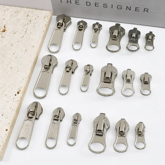 50Pcs 3# 5# 8# Meetee Silver Nylon Zipper Sliders Backpack Jacket Zips Heads Pocket Closure Replacement Broken Zippers Puller