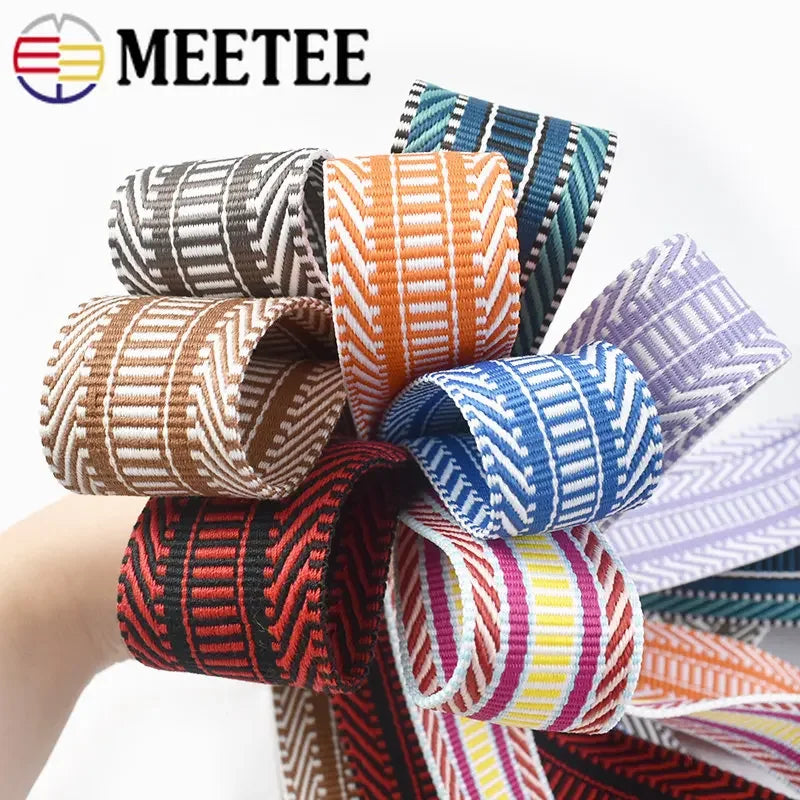 5/100Meters 38mm Polyester Cotton Jacquard Webbing Tapes 2mm Thick Bag Strap Belt Lace Ribbons DIY Garment Textile Sewing Decoration