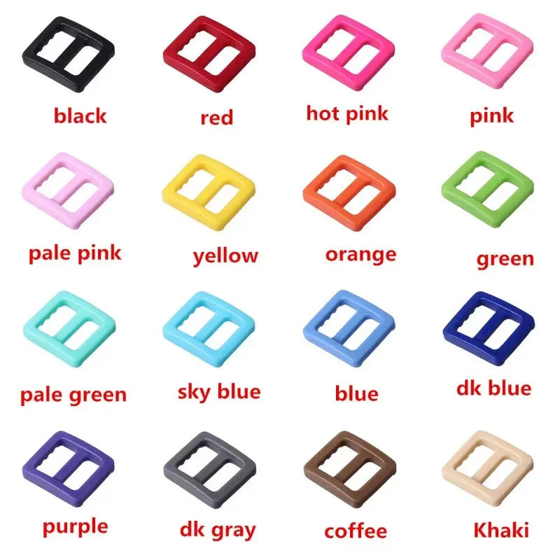 Meetee 100Pcs Colorful 10mm Plastic Slider Tri-Glide Adjustable Buckles Dog Collar Harness Backpack Strap Webbing Bag Parts