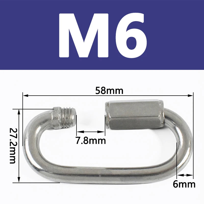 8/300Pcs Stainless Steel 304 Oval Locking Carabiner Clips Rope Quick Connector Buckle for Outdoor Camping Swing Clasp Accessories