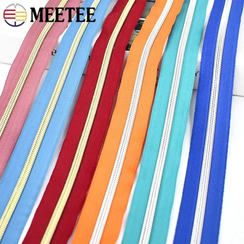 8/300M 5# Nylon Zippers Tapes Gold Silver Teeth Zipper for Sewing Bag Zips Purse Garment Zip Repair Kit DIY Accessories