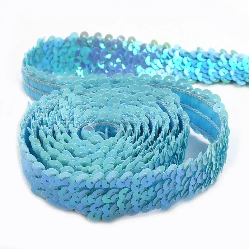 5/150M 30mm Sequins Lace Trim Stretch Ribbon Strap Laces Fabric for Craft Wedding Dress Clothes Elastic Band Sewing Accessories