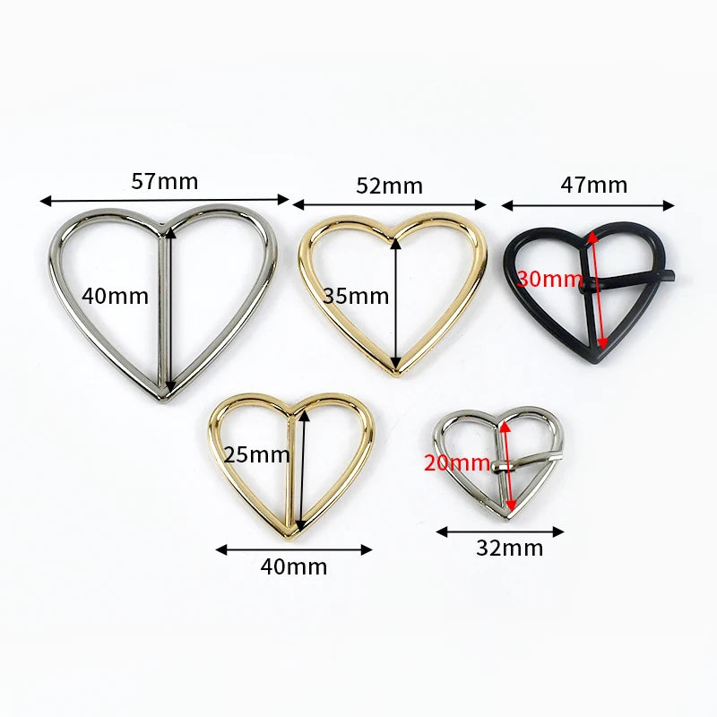 25/600Pcs 20-40mm Metal Buckles Clasp Heart Shape Adjust Roller Pin Buckle for Shoes Webbing Strap Bag Hanger Rings Accessories