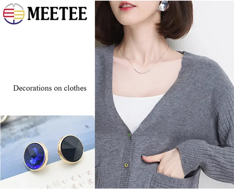 Meetee 30/1000pcs 10mm Metal Shank Buttons Rhinestones Shirt Button DIY Costume Decoration Buckle Sewing Scrapbooking Material
