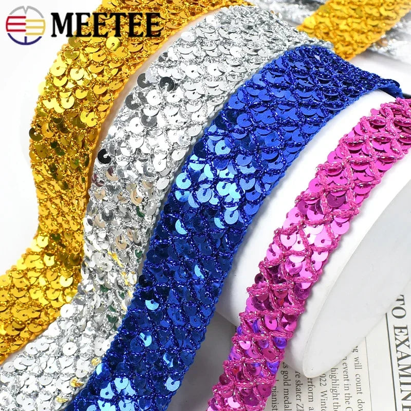 15/400M Sequin Lace Braided Band Decoration Ribbon for Clothes Not Elastic Trim Cosplay Dance Dress Wedding Sewing Accessories
