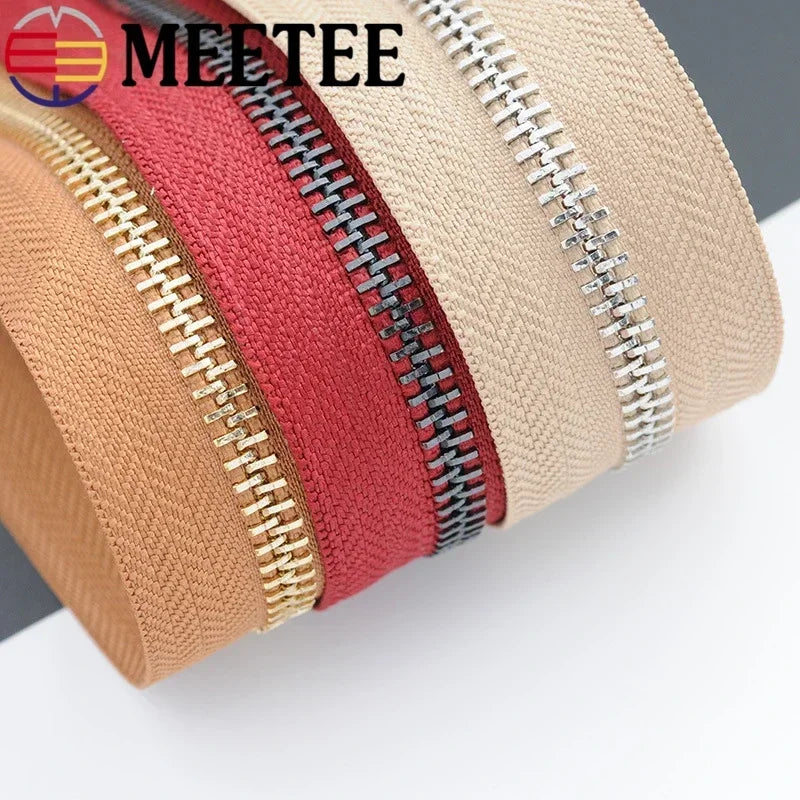2/70Yards Meetee 5# Metal Zippers Tapes for Sewing Garment Bags Clothes Jacket Zipper Repair Kits Tailor Crafts Accessories