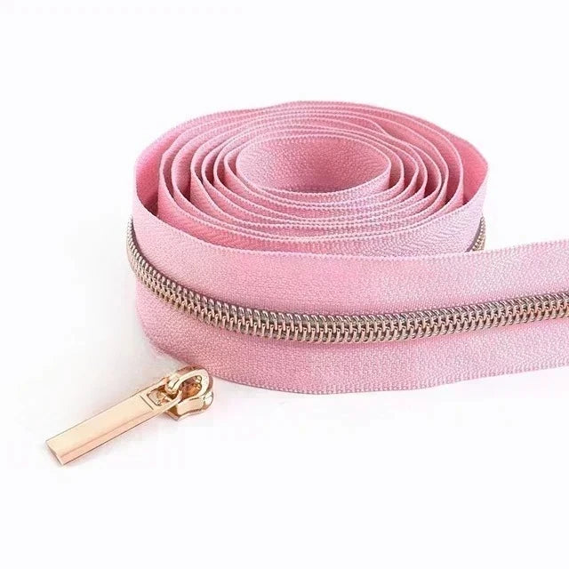 8/200Meters 5# Long Nylon Zipper Tape RoseGold Teeth Zippers Sliders for Bag Garment Repair Zips Kit DIY Sewing Accessories