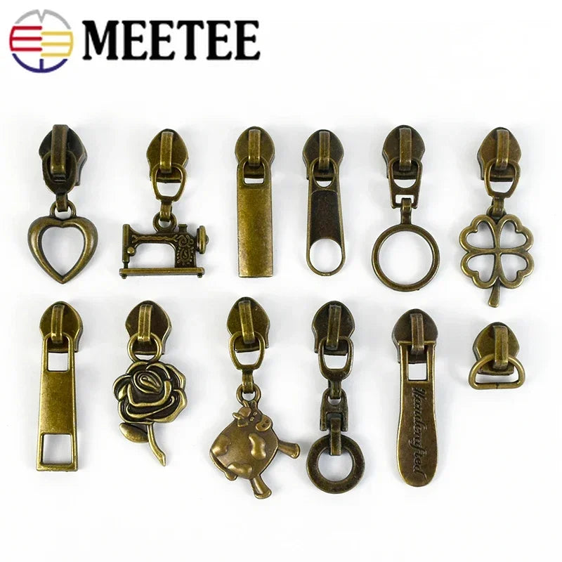 50Pcs 5# Bronze Zipper Sliders for Nylon Zippers Zip Head Puller Bag Clothes Luggage Repair Kit DIY Sewing Accessories