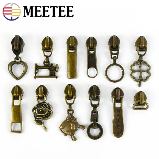 50Pcs 5# Bronze Zipper Sliders for Nylon Zippers Zip Head Puller Bag Clothes Luggage Repair Kit DIY Sewing Accessories