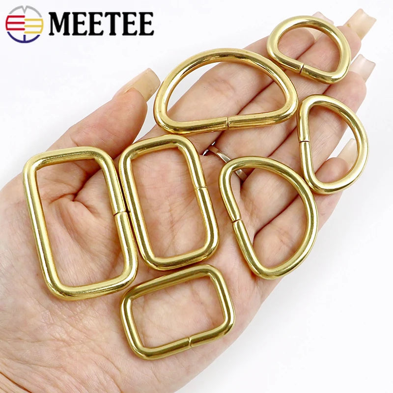 25/800Pcs 10-38mm Solid Brass Non Welded D Rings Square Bag Buckle Handbag Strap Clasp Webbing Dog Leash Adjuster Loops Hardware