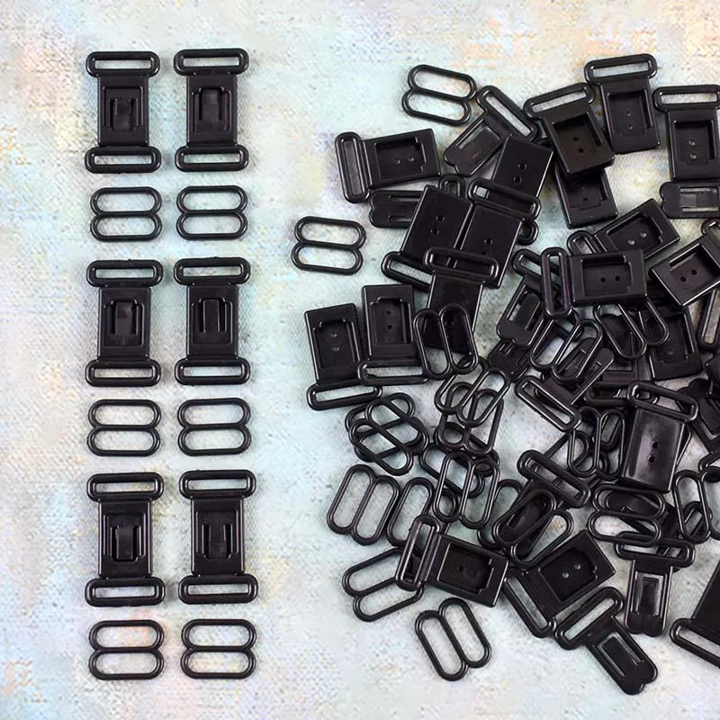 50Sets Black White Bra Strap Adjuster Plastic Buckles 12.5mm Swimsuit 8 Shape O Ring Buckle Underwear Slider Hooks Supplies