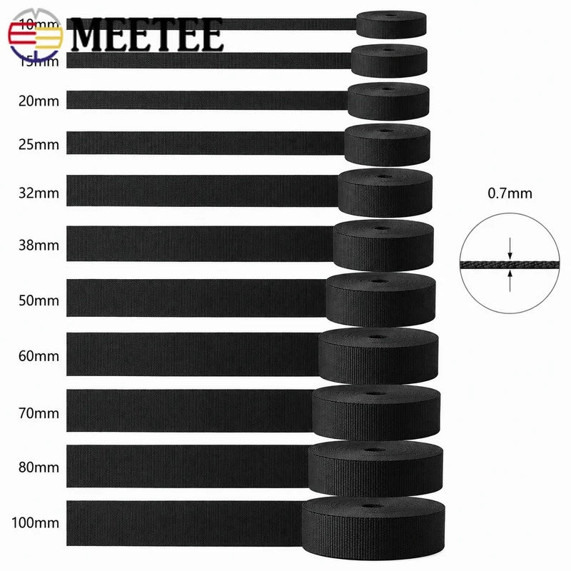 80/1000Meters 10-100mm Black Webbing Nylon Strap 0.8mm Thick Backpack Ribbon Decoration Sewing Bias Tape Belt Fixed Band Accessories