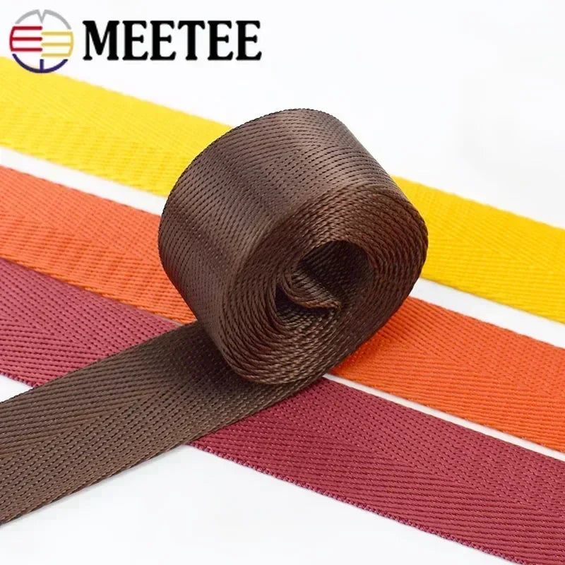 Meetee 8/300Meters 25mm Nylon Webbing Belt Herringbone Pattern Ribbon Tape Band DIY Bag Strap Sewing Clothing Accessories