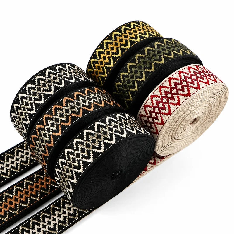 3/100Meters Jacquard Ribbon Band 38mm 1.7mm Thick Ethnic Webbing Tapes Bag Strap Repair Bias Binding DIY Garment Sewing Supplies