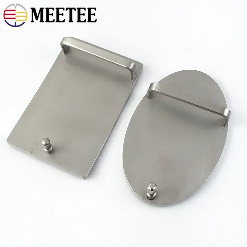 Meetee 1/30pcs 35mm/40mm Stainless Steel Belt Buckles Metal Smooth Plate Buckle for Men's Waistband Head Pin Automatic Clasp Crafts