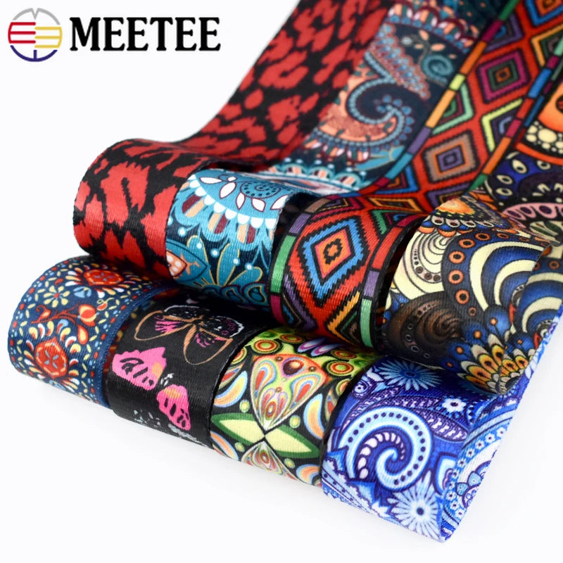 5/150Meters Meetee 38mm Jacquard Printed Webbing Ethnic Ribbon Bags Strap Tape for Sewing Garment Belt Accessories