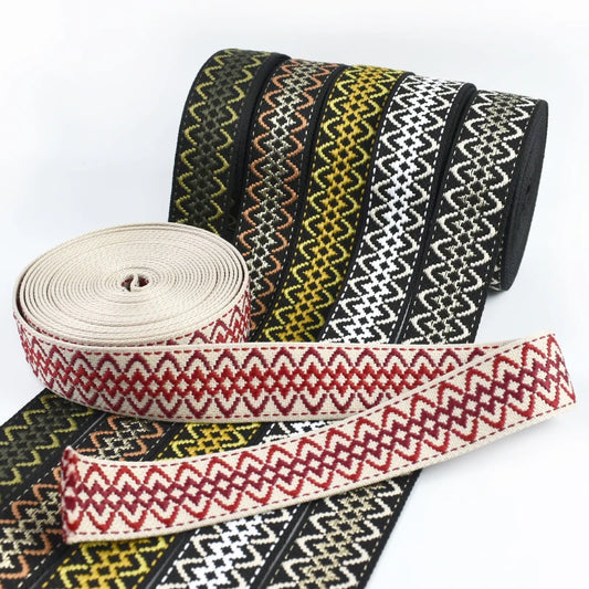 3/100Meters Jacquard Ribbon Band 38mm 1.7mm Thick Ethnic Webbing Tapes Bag Strap Repair Bias Binding DIY Garment Sewing Supplies