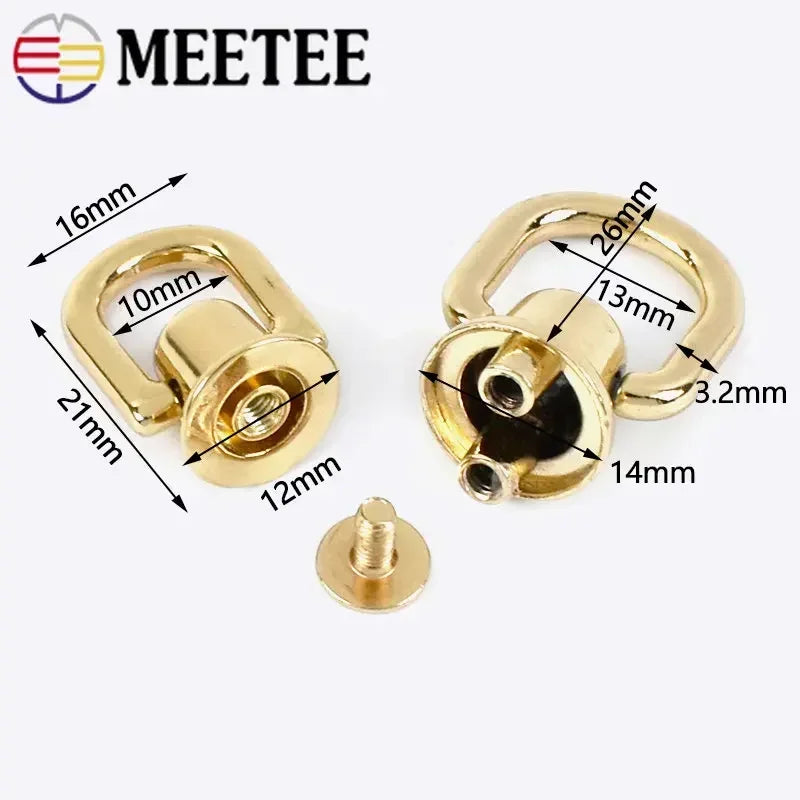 Meetee 10/300Pcs Metal D O Ring Stud Side Clip Bag Screw Nail Rivet Strap Connector Hang Hook Buckle DIY Purse Leather Accessories