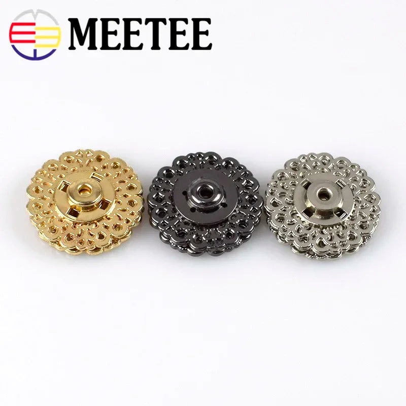 Meetee 15/300sets Scrapbooking Decor Metal Buttons Snap Stud Fastener Hollow Press Buckles for DIY Sewing Jacket Coat Clothes Craft