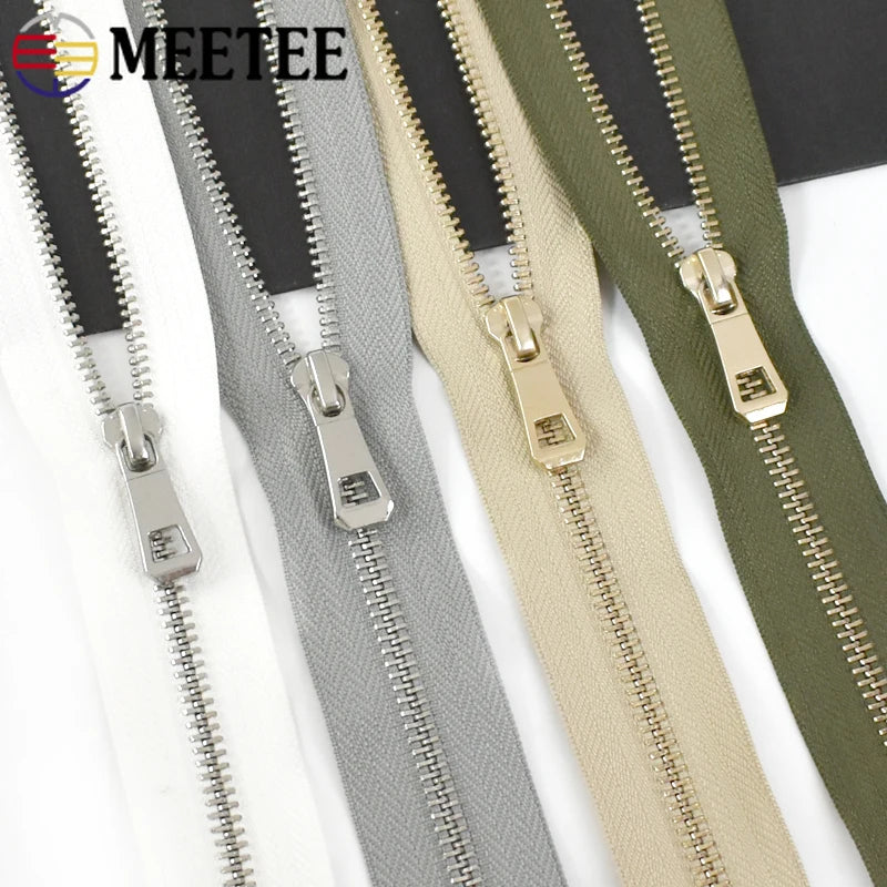 5/120Pcs 35-85cm 5# Metal Zippers Open-end Zip Tape Gold Sliver Teeth Open-End Zipper Repair DIY Clothing Bags Sewing Accessories