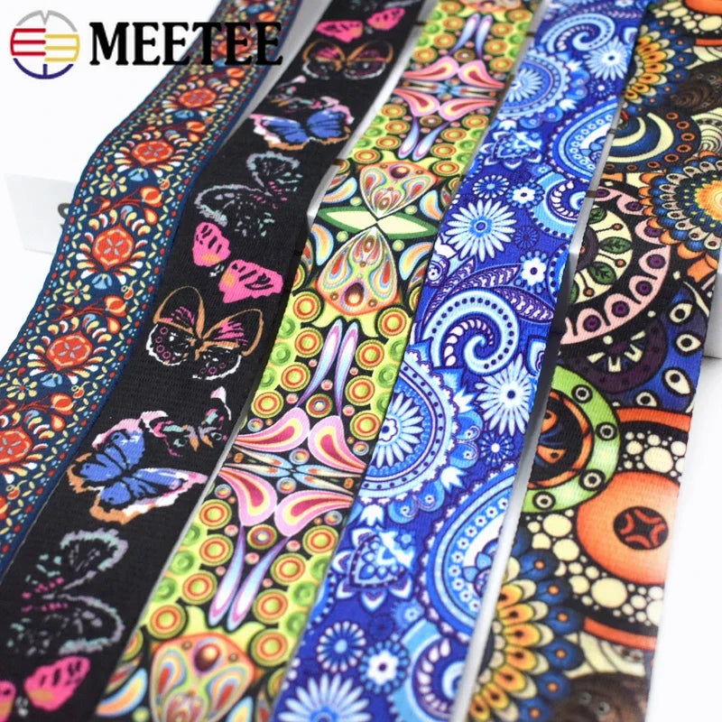 5/150Meters Meetee 38mm Jacquard Printed Webbing Ethnic Ribbon Bags Strap Tape for Sewing Garment Belt Accessories