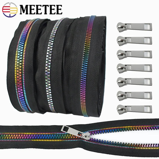 5/20M 5# Resin Zipper Tapes & Zip Slider Rainbow Tooth Decor Zippers Bag Clothes Pocket Zipps Repair Kits DIY Sewing Accessories