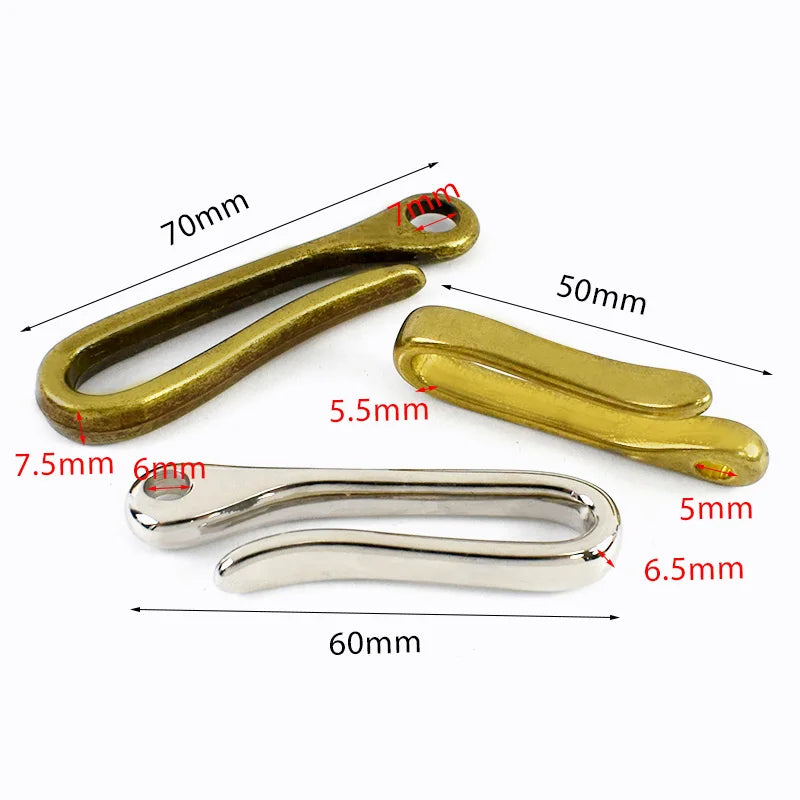 3/100Pcs U-shaped Hook Fob Clip Keychain Belt Buckles Solid Brass Stainless Steel Key Ring Wallet Fish Hooks Hardware Accessories