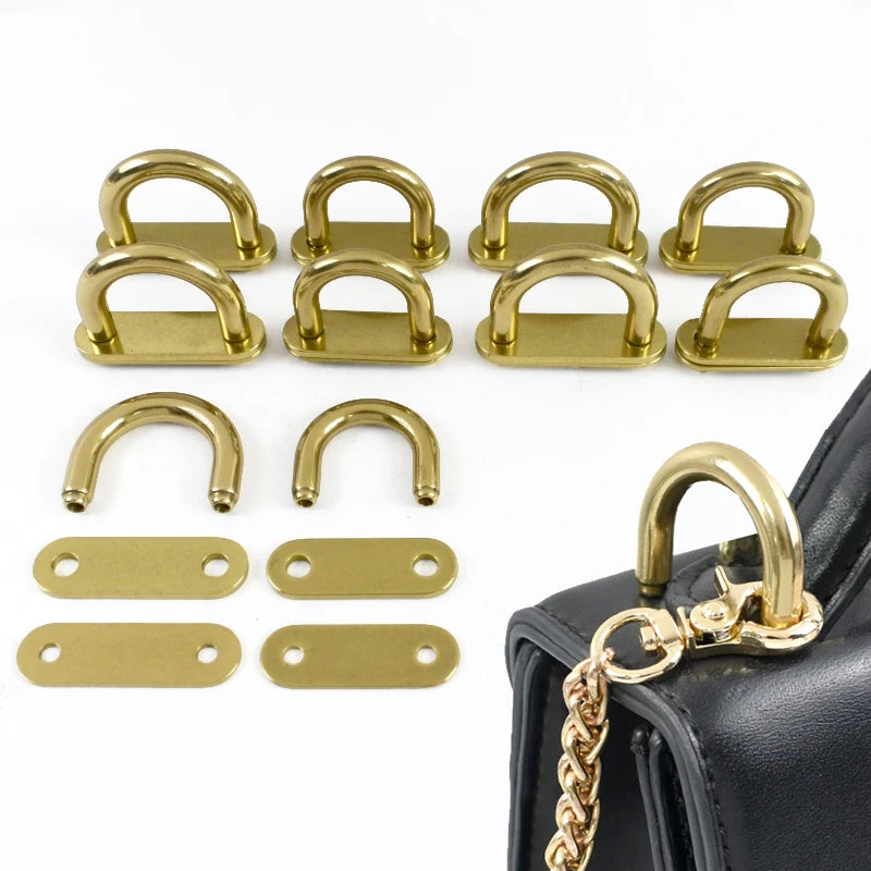 3/100Pcs 15mm/19mm Brass D Ring Buckle Bag Arch Bridge Screw Anchor Nail Connector Hook Leather Craft Strap Hanger Clamp Kits