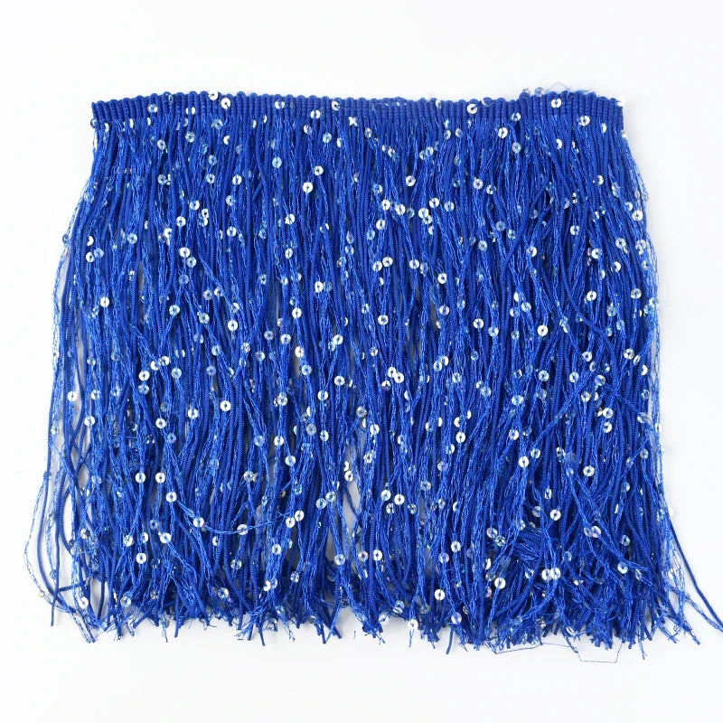 2/60Meters Meetee 20cm Sequin Tassel Fringe Lace Trim Dress Decoration Sewing Fringes Trimming Latin Stage Costume Tassels Ribbon