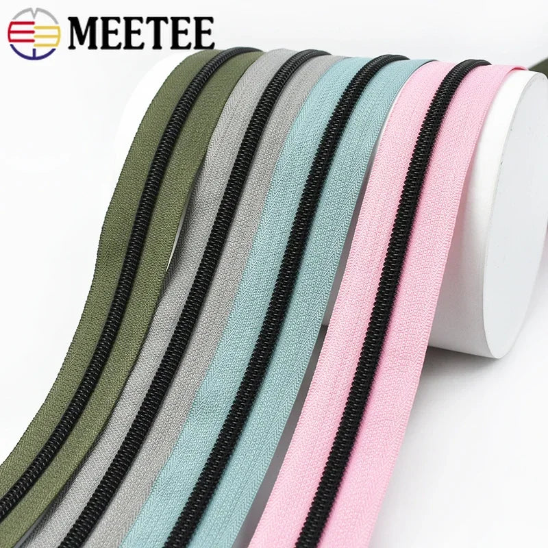 8/200M 5# Nylon Zippers By The Meter Roll Bulk Zip Tapes Clothes Shoes Bag Coil Zips Closures Repair Kit DIY Sewing Accessories