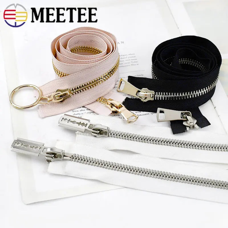 Meetee 1/20pcs 80/100/120cm 8# Double Sliders Zipper Metal Open-End Zips for Down Jacket Coat Repair Parts Zippers DIY Sewing Zip
