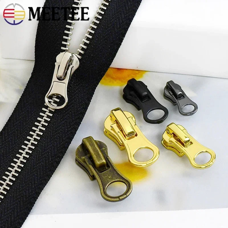 30/1000Pcs Meetee 3#5#8# Zipper Slider for Metal Zippers Bag Jacket Zip Puller DIY Clothes Zips Head Repair Kit Sewing Accessories