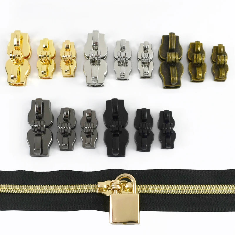 15/500Pairs 5# 8# 10# Zipper Slider for Nylon Zippers Luggage Repair Zip Double Hole Padlock Zips Puller Closure Ziper Cursor
