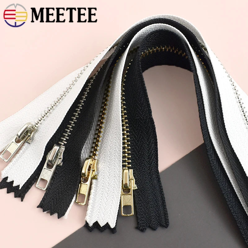 Meetee 3# 20/600Pcs Metal Zipper 10-30cm Bag Close End Zip Black White Zippers Pocket Purse Jeans Zips DIY Sewing Accessories