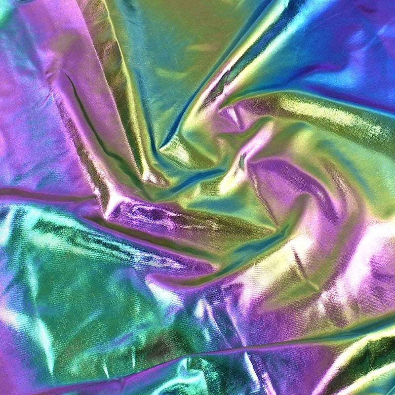90/1350*145cm Metallic Foil Stretch Fabric Spandex Fabrics Laser Cloth for Sewing Costume Stage Party Christmas Craft Accessory