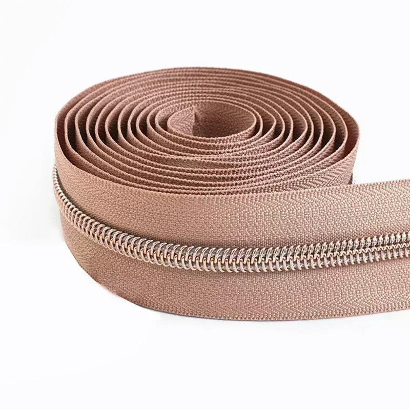 8/200Meters 5# Long Nylon Zipper Tape RoseGold Teeth Zippers Sliders for Bag Garment Repair Zips Kit DIY Sewing Accessories