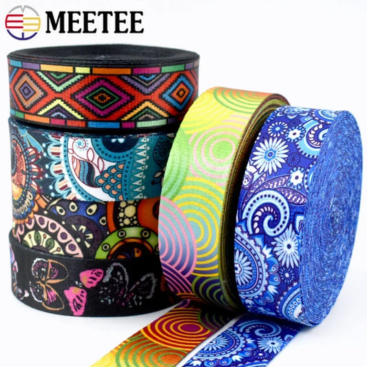 5/150Meters Meetee 38mm Jacquard Printed Webbing Ethnic Ribbon Bags Strap Tape for Sewing Garment Belt Accessories